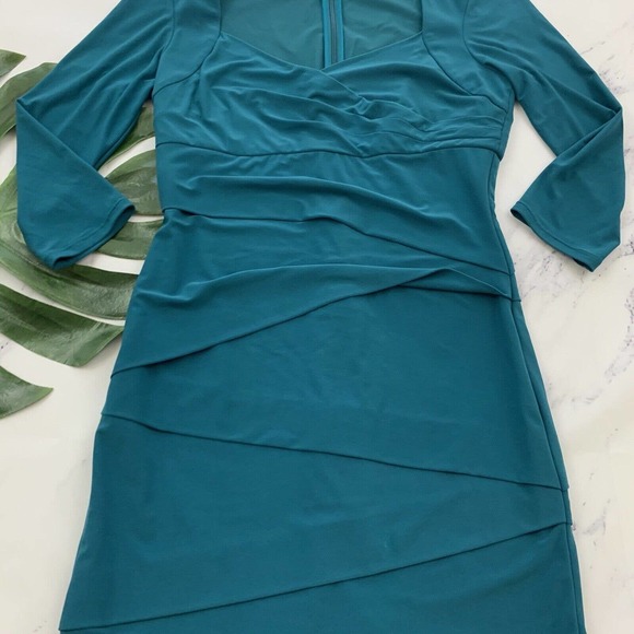 WHBM White House Black Market Instantly Slimming Sheath Dress Size 8 Teal - Picture 3 of 10
